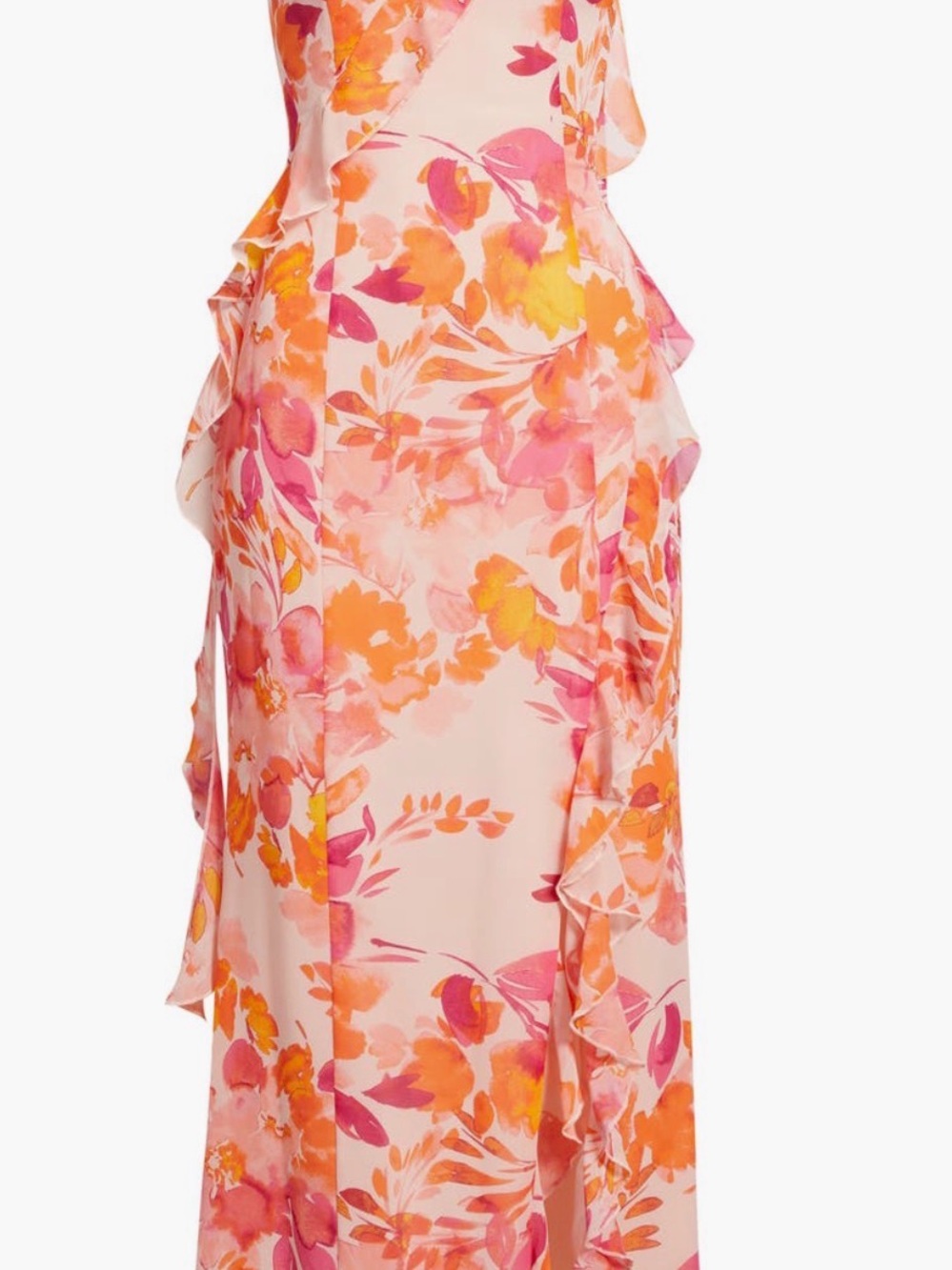 Eliza J Pink & Orange Floral Ruffle Maxi Dress